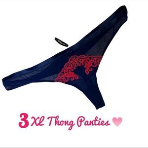 XXXL Thong Lingerie Panties Blue and Pink Paisley